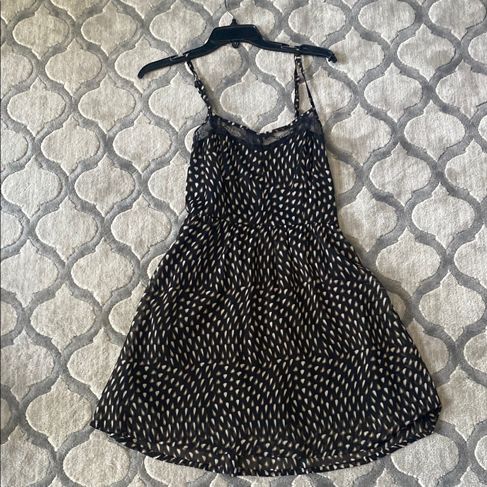 Bar III Black and Cream Patterned Mini Dress